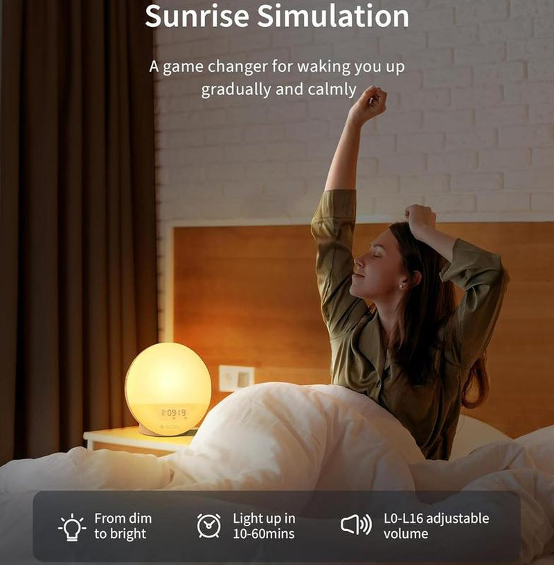Ecozy Sunrise Alarm Clock for Heavy Sleepers, Smart Wake up Light with Sunrise/Sunset Simulation Decor Adjustable Radio