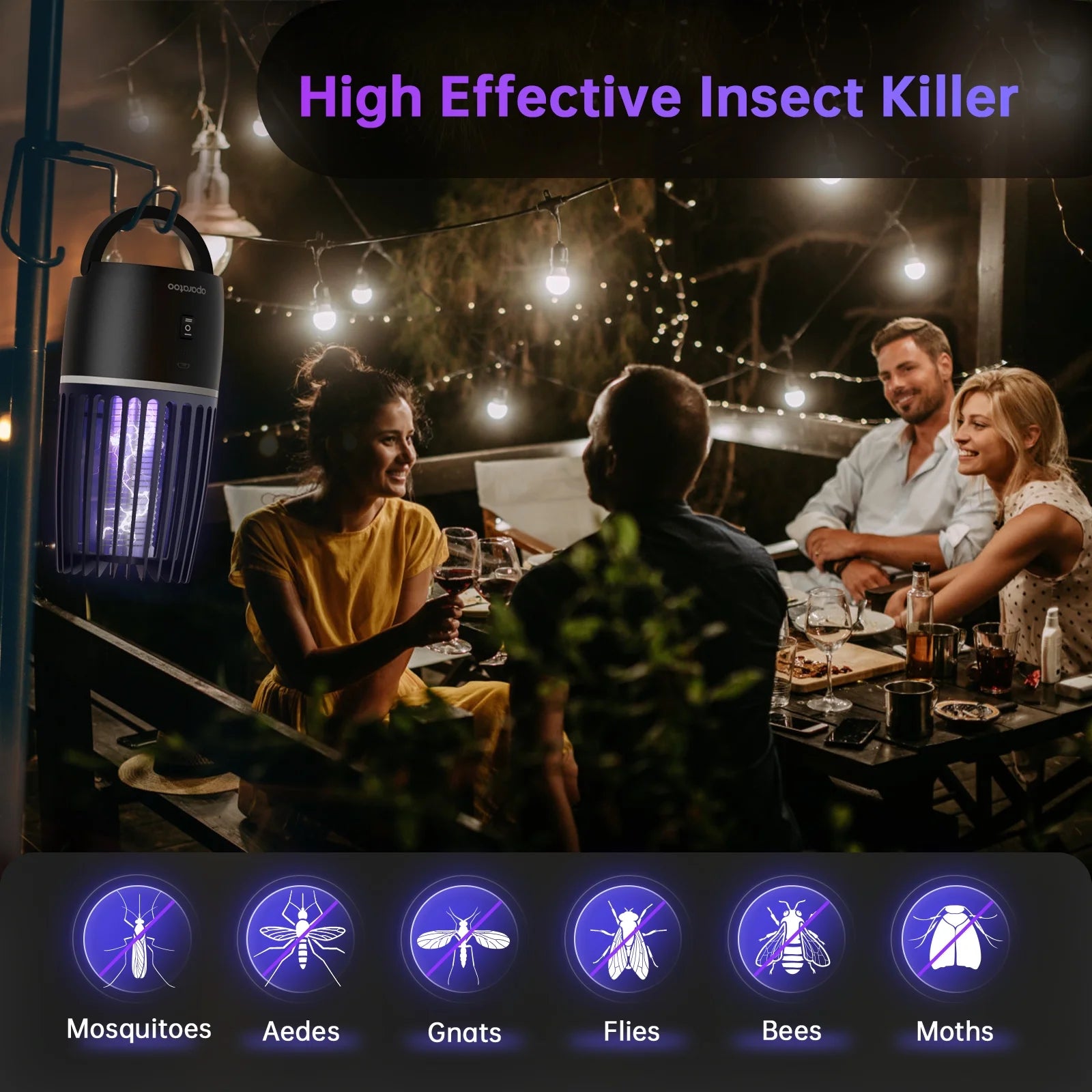 Bug Zapper, Rechargeable Electric Mosquito Zapper with Powerful Fan & Large Storehouse for Gnats, Moths, Fruit Flies, Mosquito Killer Trap for Home, Patio, Camping