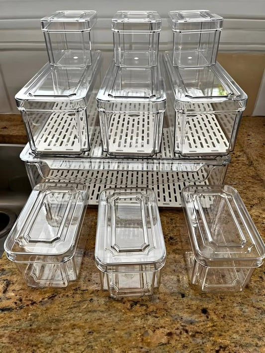 10 Pack Refrigerator Pantry Organizer Bins, Stackable Fridge Organizer Bins with Lids, Container Kitchen Set Storage