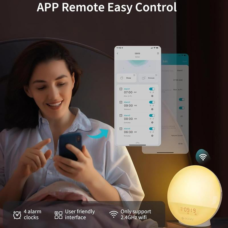 Ecozy Sunrise Alarm Clock for Heavy Sleepers, Smart Wake up Light with Sunrise/Sunset Simulation Decor Adjustable Radio