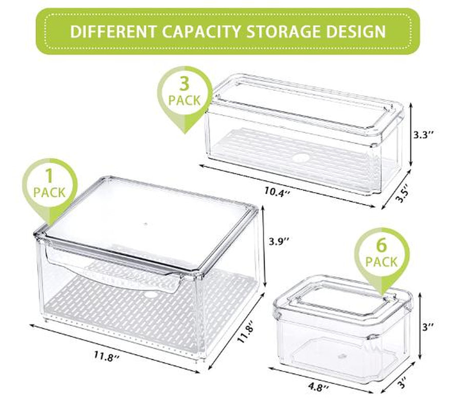 10 Pack Refrigerator Pantry Organizer Bins, Stackable Fridge Organizer Bins with Lids, Container Kitchen Set Storage