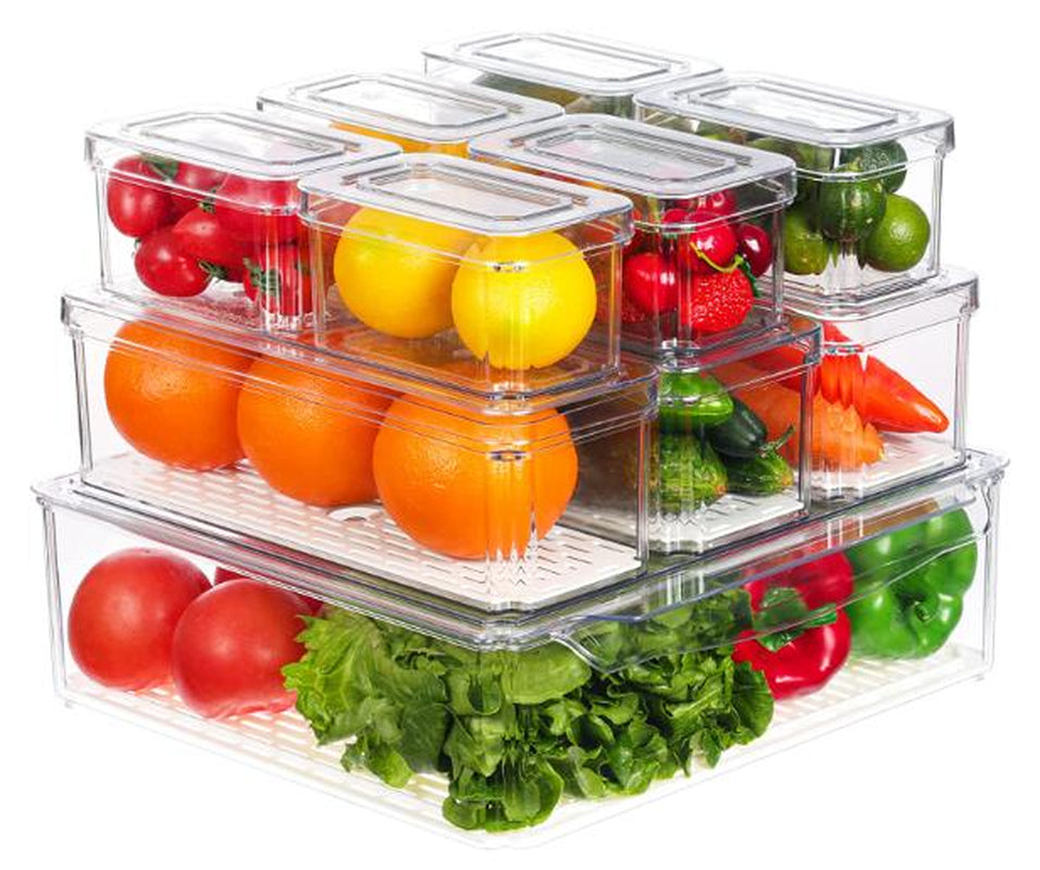 10 Pack Refrigerator Pantry Organizer Bins, Stackable Fridge Organizer Bins with Lids, Container Kitchen Set Storage