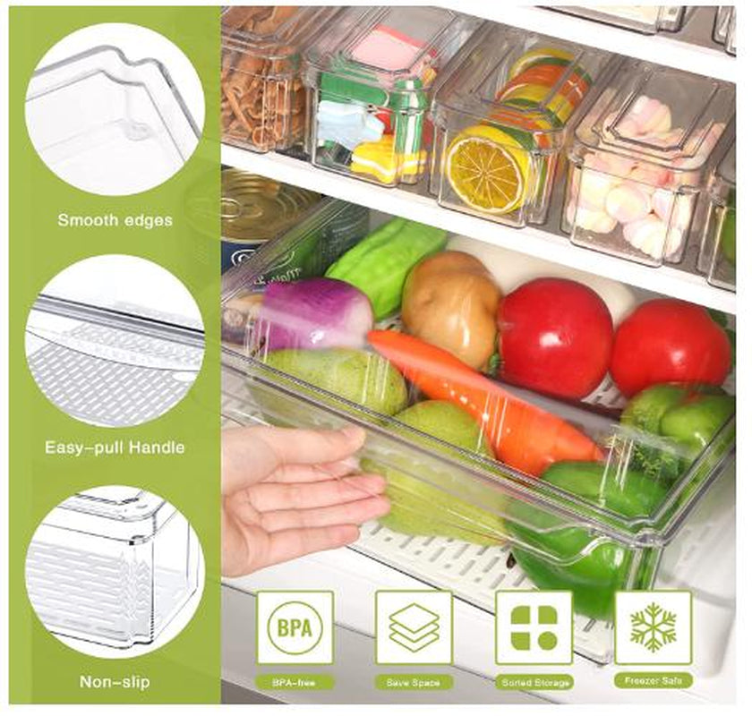 10 Pack Refrigerator Pantry Organizer Bins, Stackable Fridge Organizer Bins with Lids, Container Kitchen Set Storage