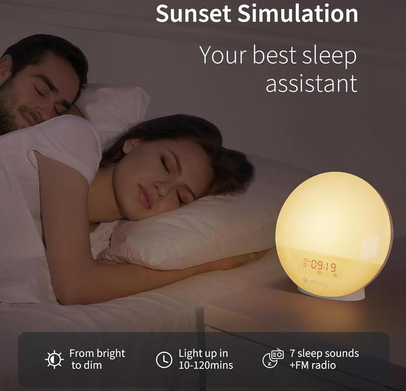 Ecozy Sunrise Alarm Clock for Heavy Sleepers, Smart Wake up Light with Sunrise/Sunset Simulation Decor Adjustable Radio