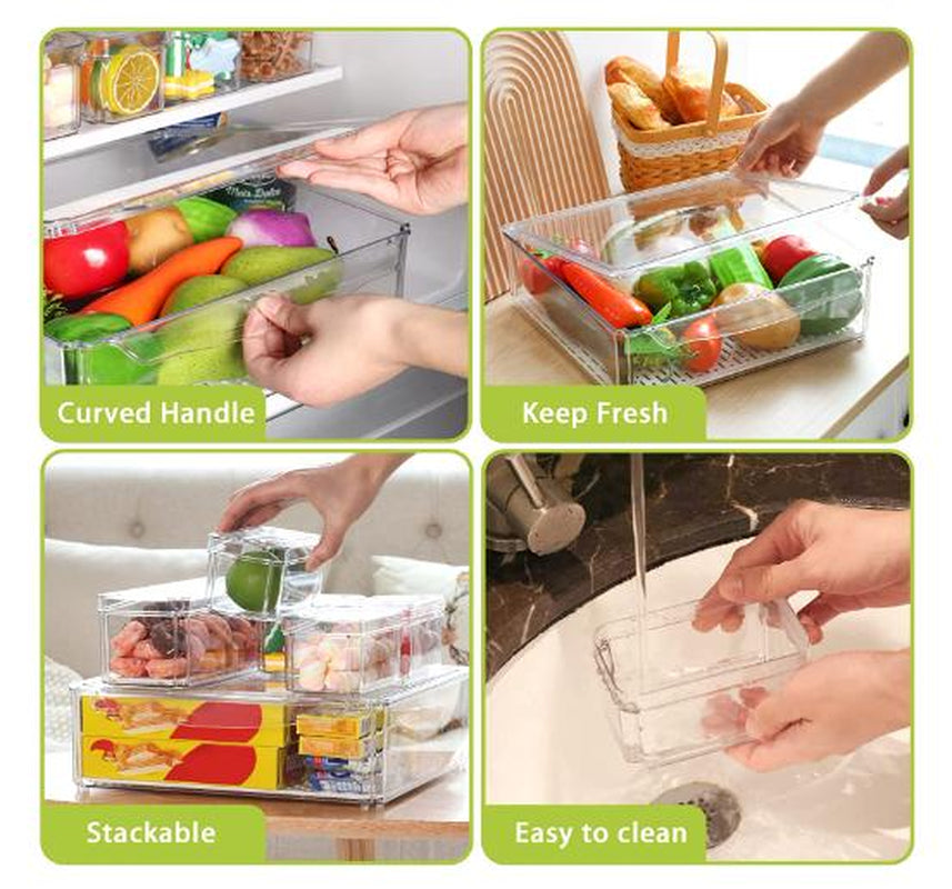 10 Pack Refrigerator Pantry Organizer Bins, Stackable Fridge Organizer Bins with Lids, Container Kitchen Set Storage
